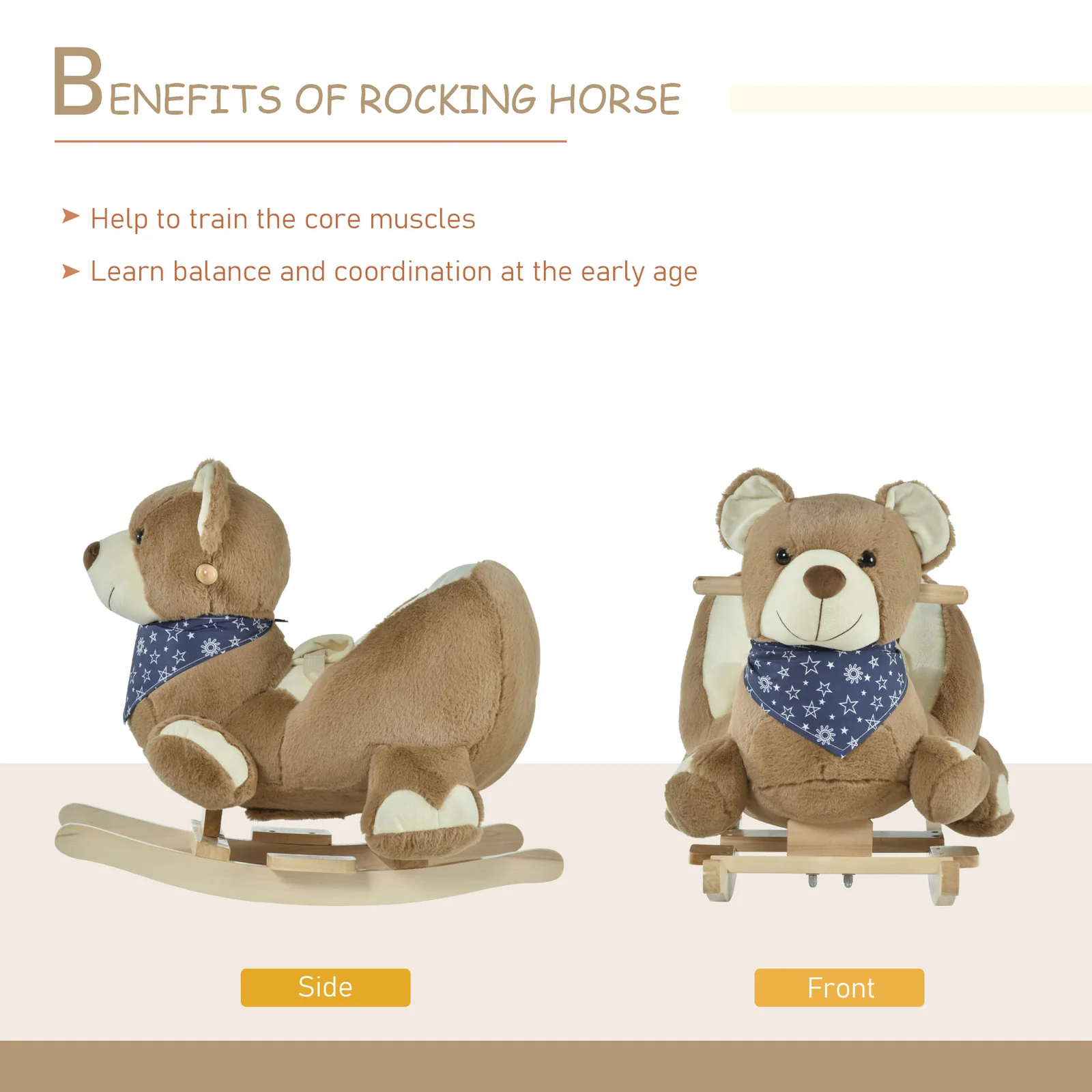 Deluxe Baby Rocking Horse with Lullaby, Bear-Themed Animal Ride-On Toy - Image 8