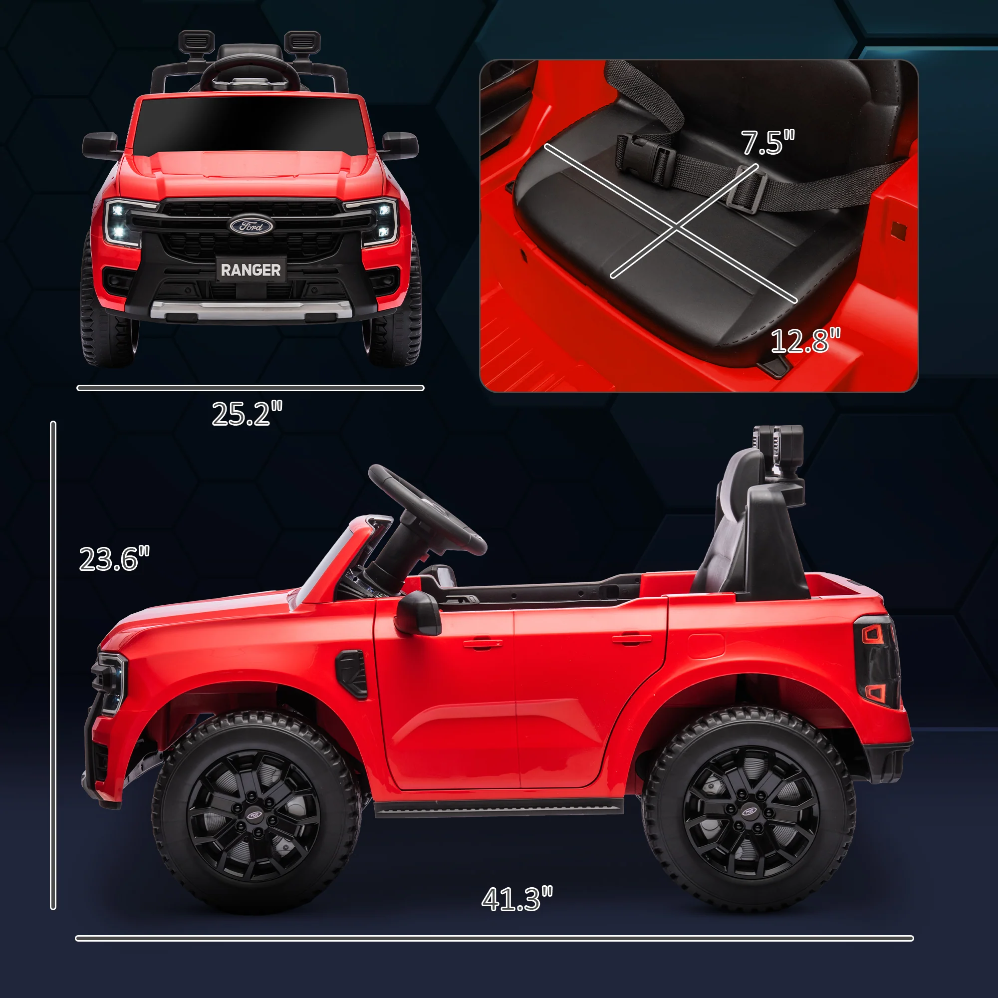 Ford Ranger Licensed 12V Kids Ride-On Car with Toy Storage - Image 2