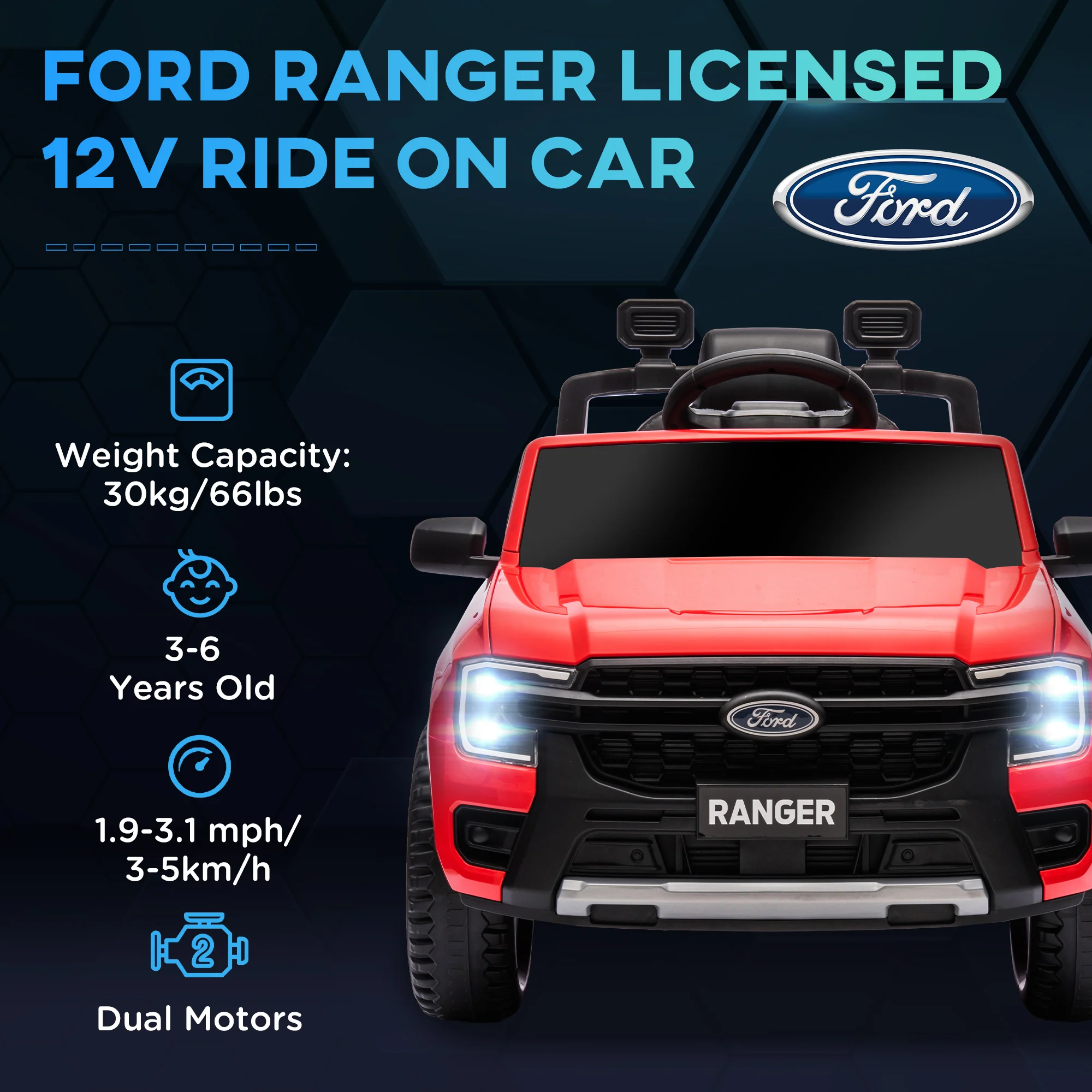 Ford Ranger Licensed 12V Kids Ride-On Car with Toy Storage - Image 5