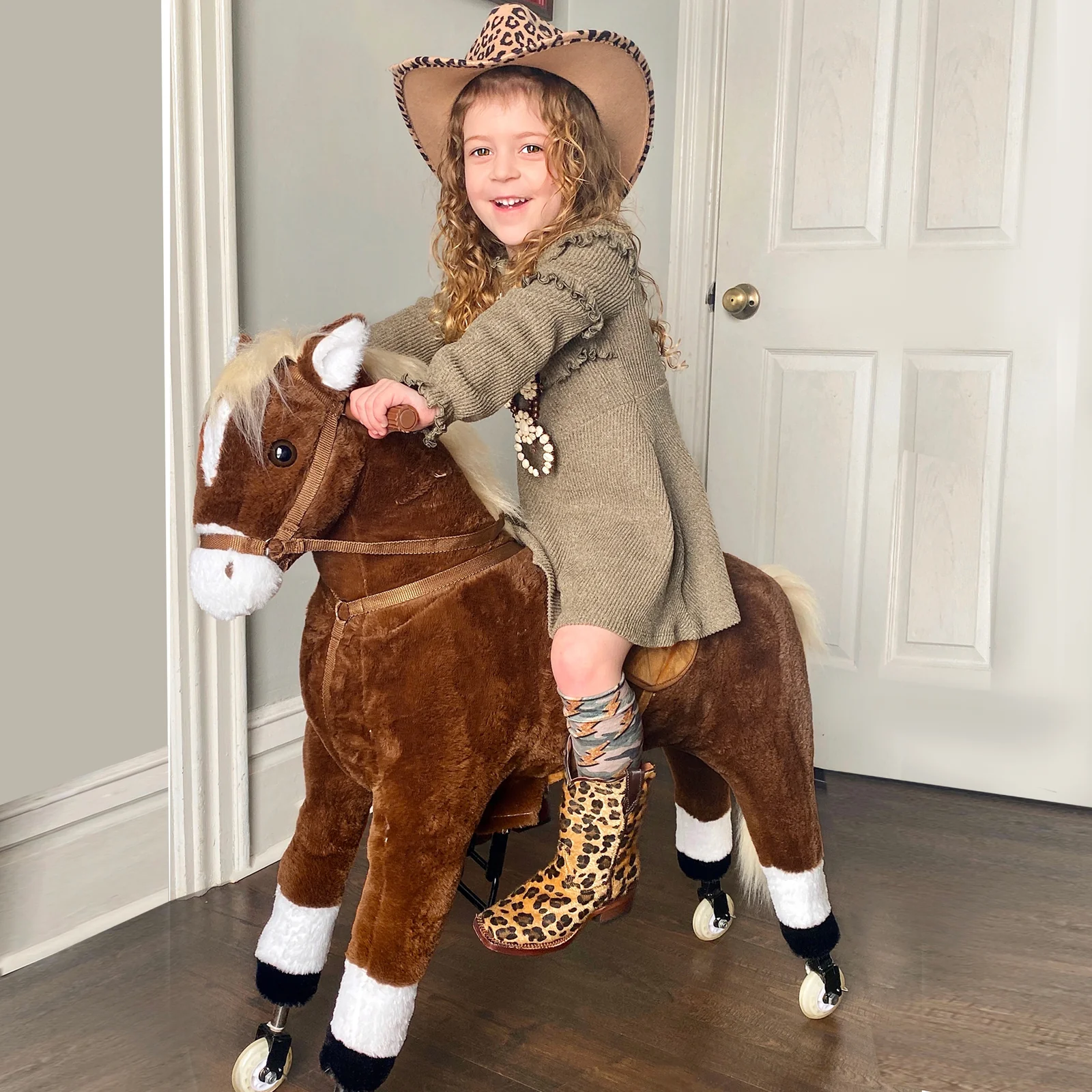 Kids Ride-On Walking Horse with Easy Rolling Wheels and Soft Huggable Body - Image 2