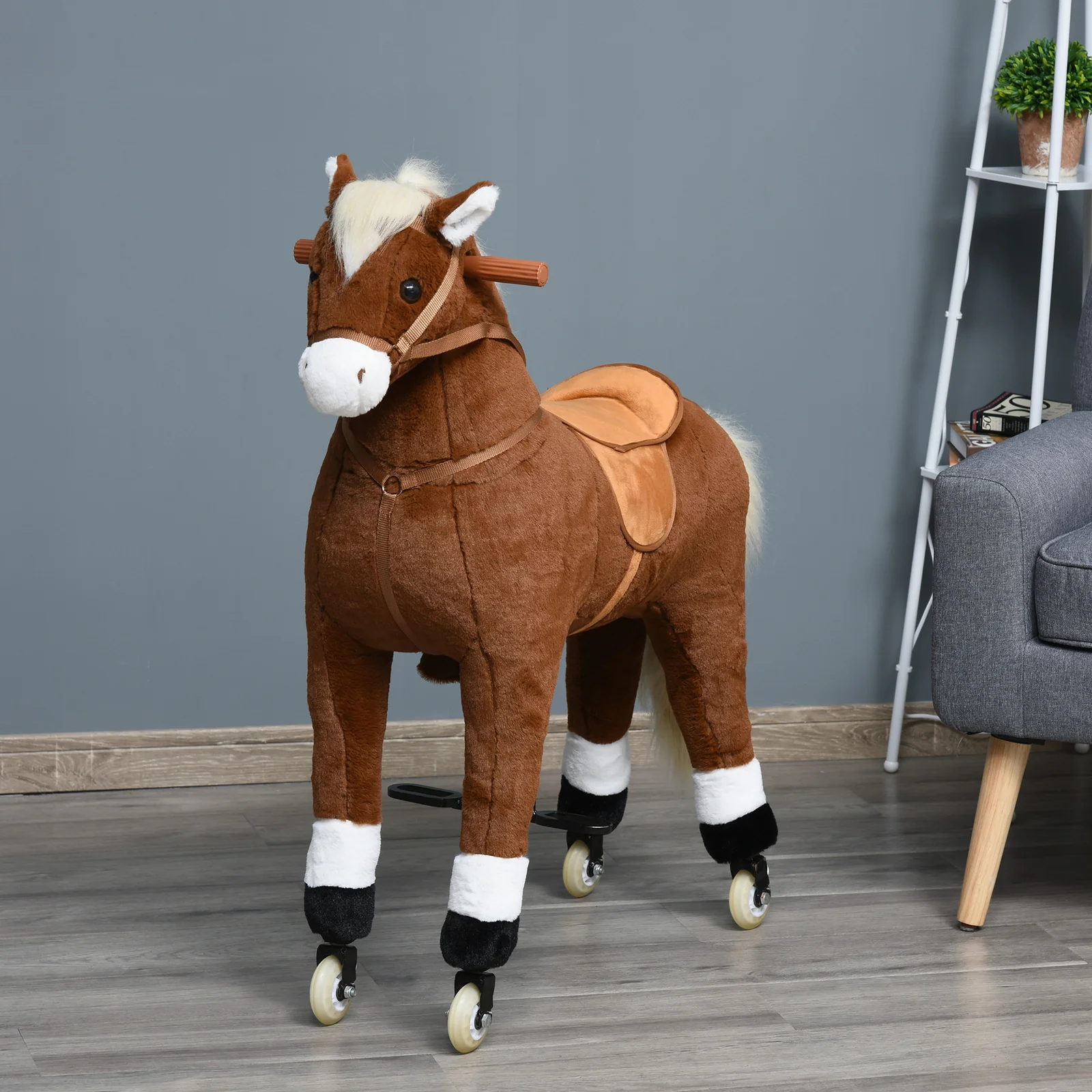 Kids Ride-On Walking Horse with Easy Rolling Wheels and Soft Huggable Body - Image 8
