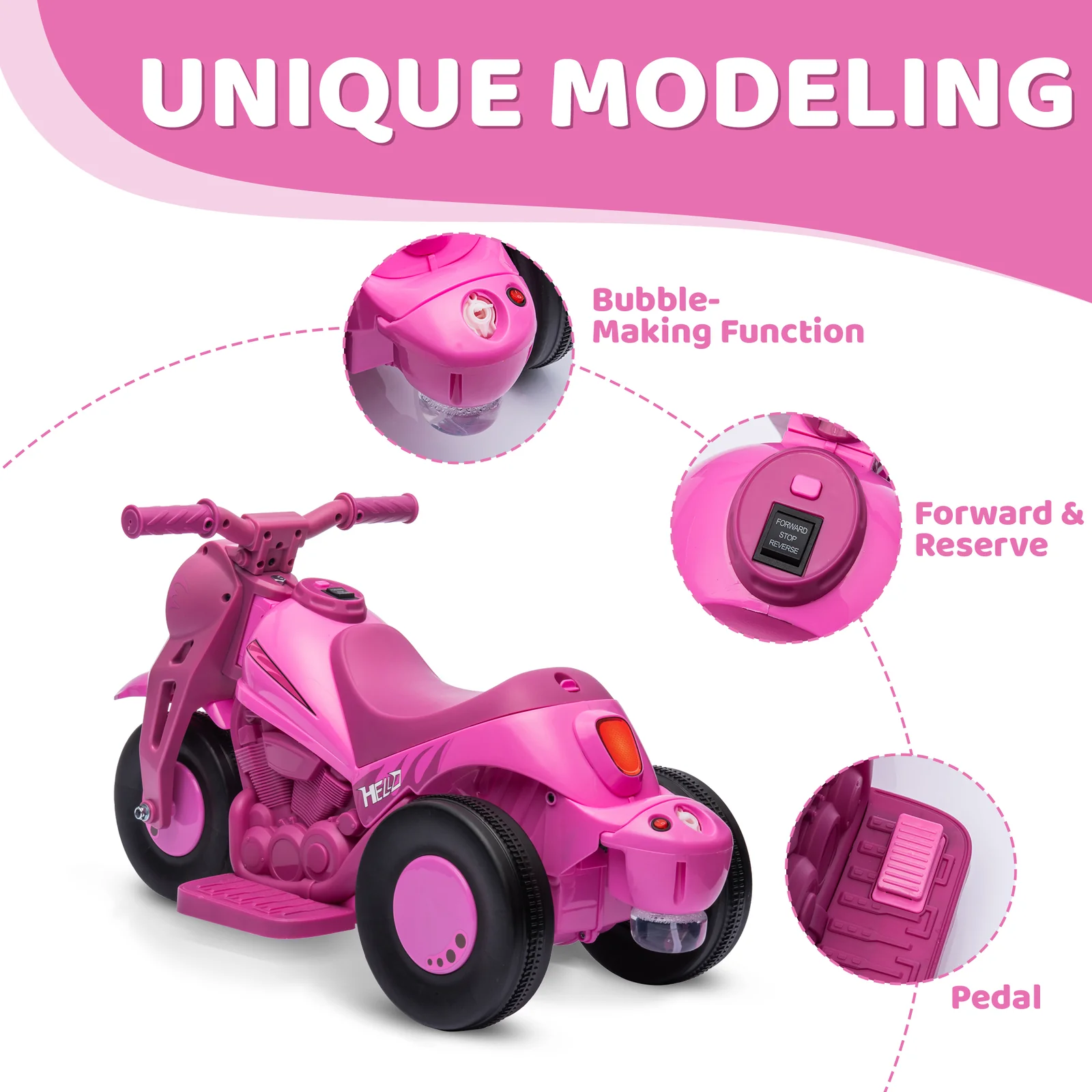 6V Electric Ride-On Bubble Car for Kids, 3-Wheeled Motorcycle with 2 MPH Speed - Image 3