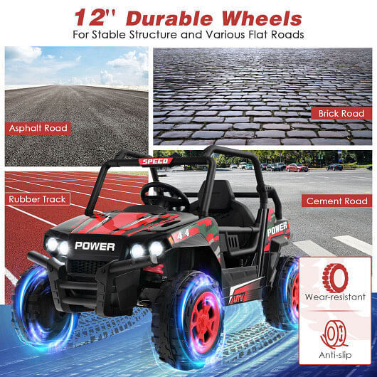 Red 12V Kids UTV Ride on Car with Remote Control, Music, and LED Lights - Image 4
