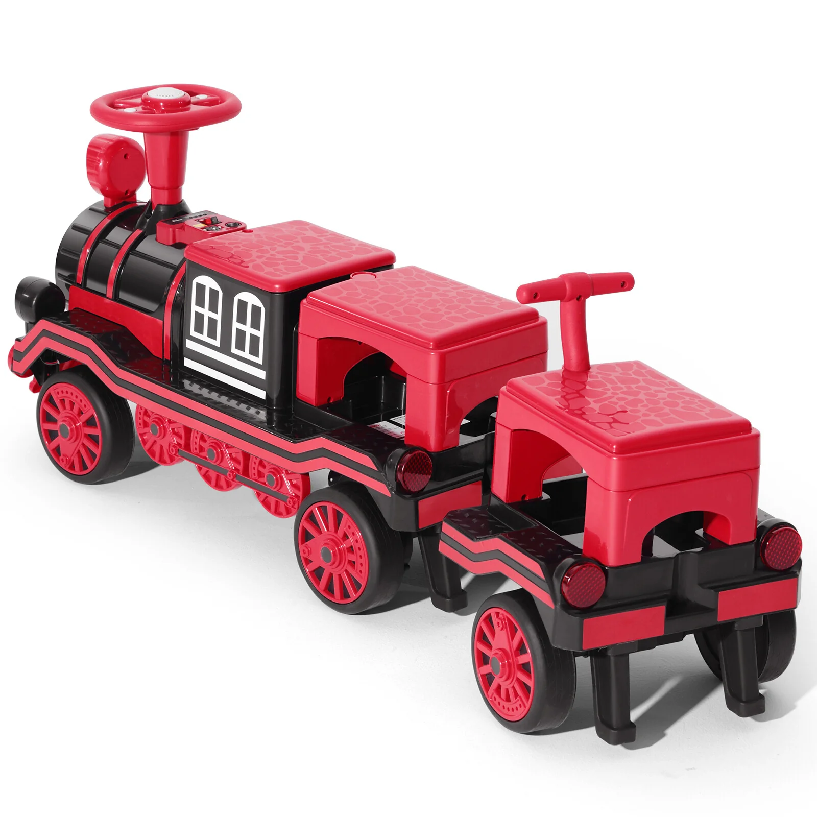 12V Electric 2-Seater Ride-On Train for Kids with Carriage, Music and Lights – Red and Blue - Image 10