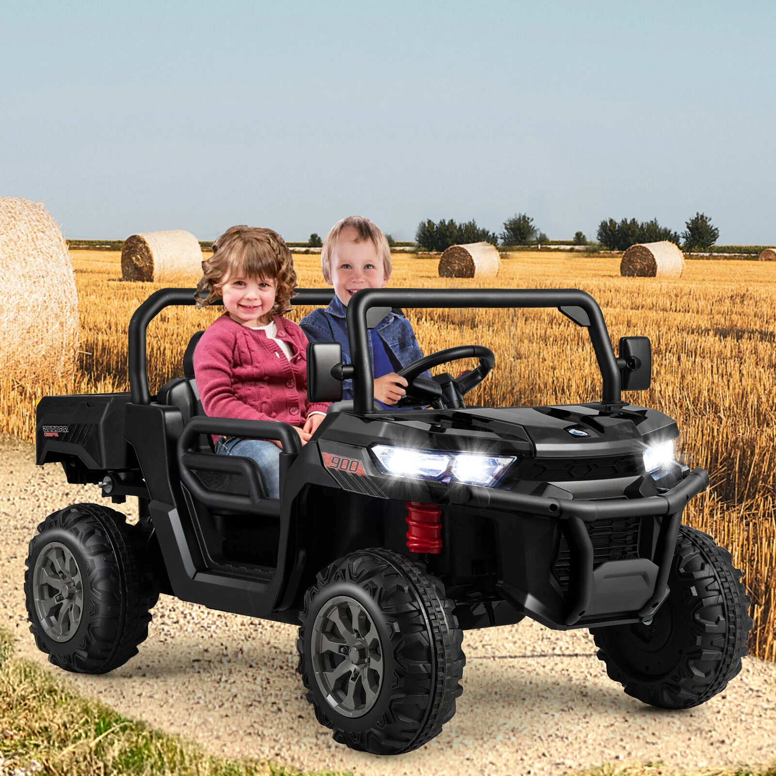 Remote Control Dump Truck with LED Headlights and Rear View Mirrors - 12V Ride-On Toy - Image 4
