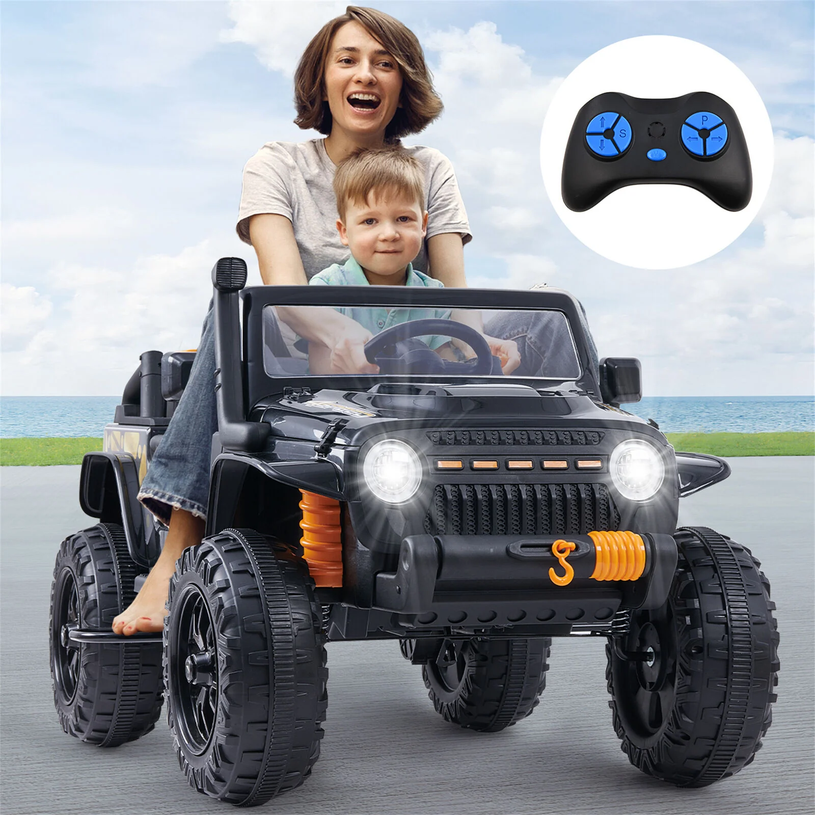 Remote Control Electric Ride-On Truck for Kids with Parent Seat and FM Radio - 12V Power Wheels - Image 3