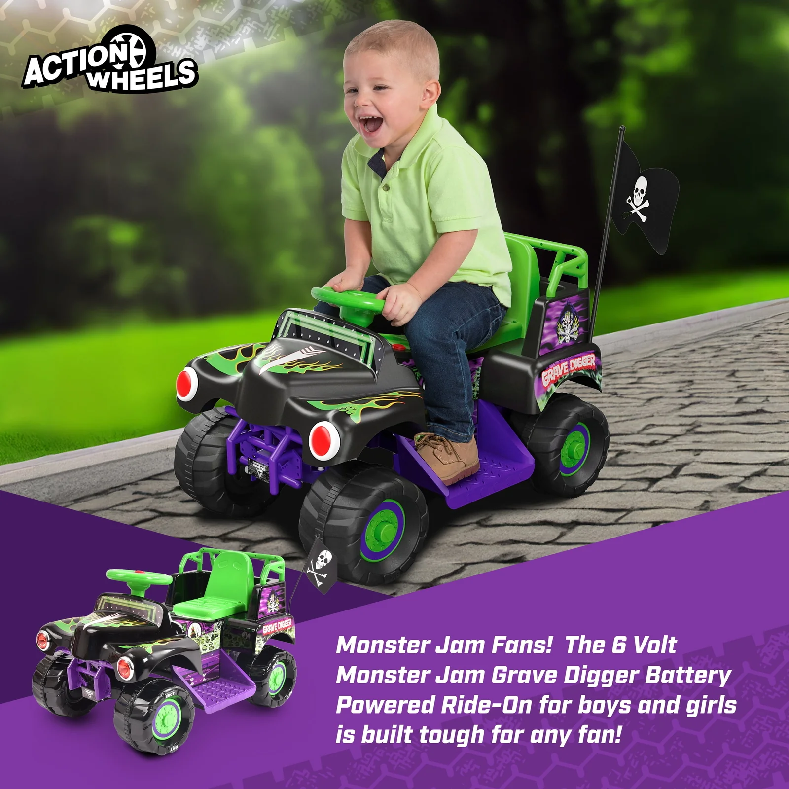 6V Ride-On Grave Digger Monster Truck with Graphics for Boys and Girls 18-36 Months - Image 3