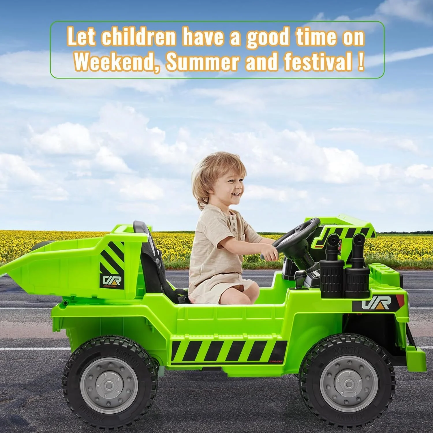 Green Ride-On Dump Truck with Remote Control and Extra Shovel for Kids - Image 7