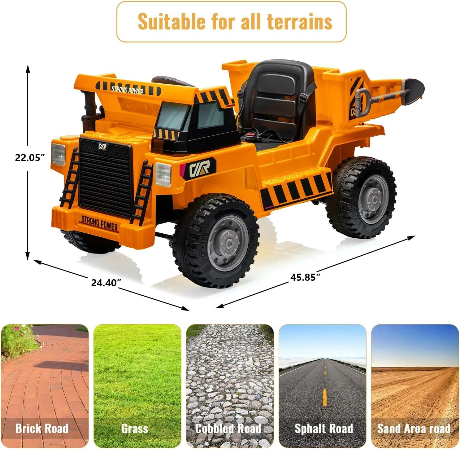 Orange Ride-On Dump Truck with Remote Control and Extra Shovel for Kids - Image 4