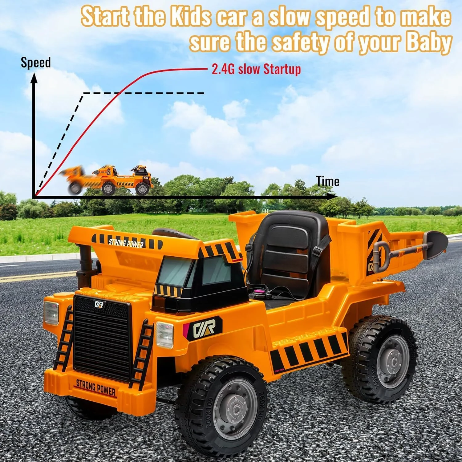 Orange Ride-On Dump Truck with Remote Control and Extra Shovel for Kids - Image 5