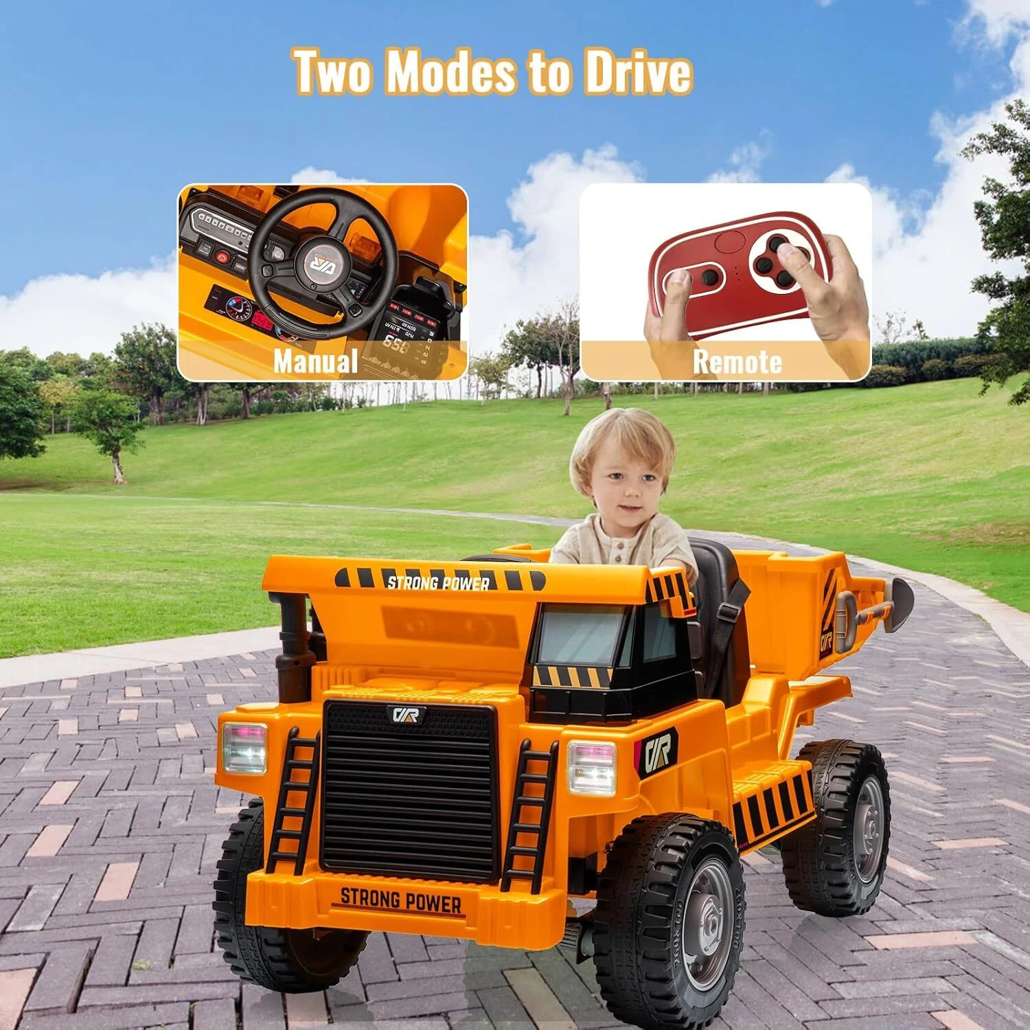 Orange Ride-On Dump Truck with Remote Control and Extra Shovel for Kids - Image 6