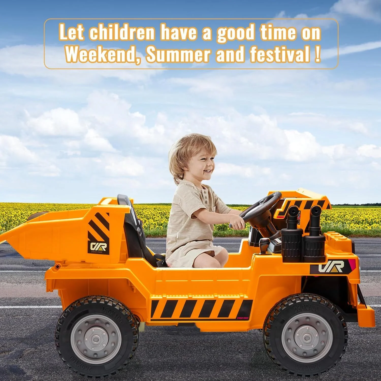 Orange Ride-On Dump Truck with Remote Control and Extra Shovel for Kids - Image 7
