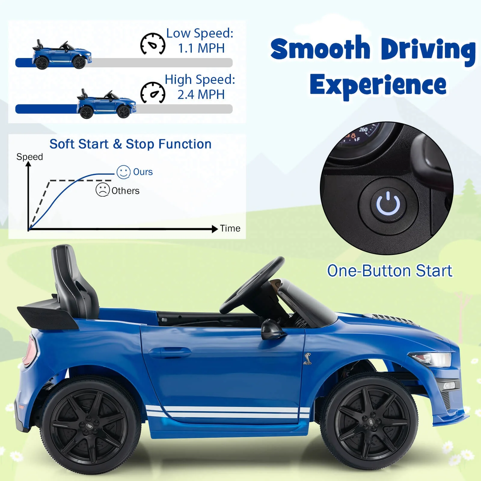 12V Powered Ride-On Ford Mustang Shelby Toy Car for Kids - Image 5