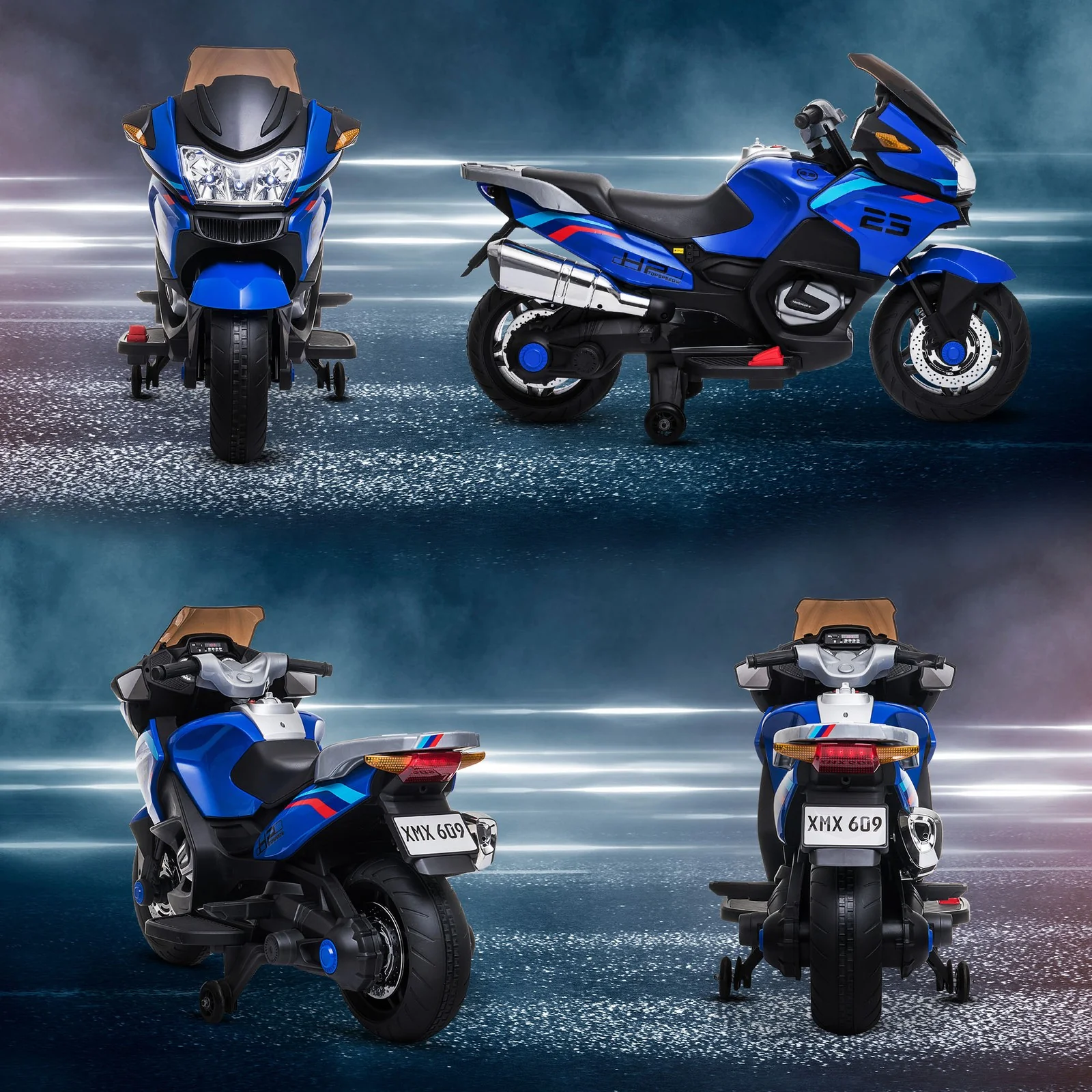 Electric Kids Motorcycle with Sound Effects, Lights, and Music – Blue - Image 11