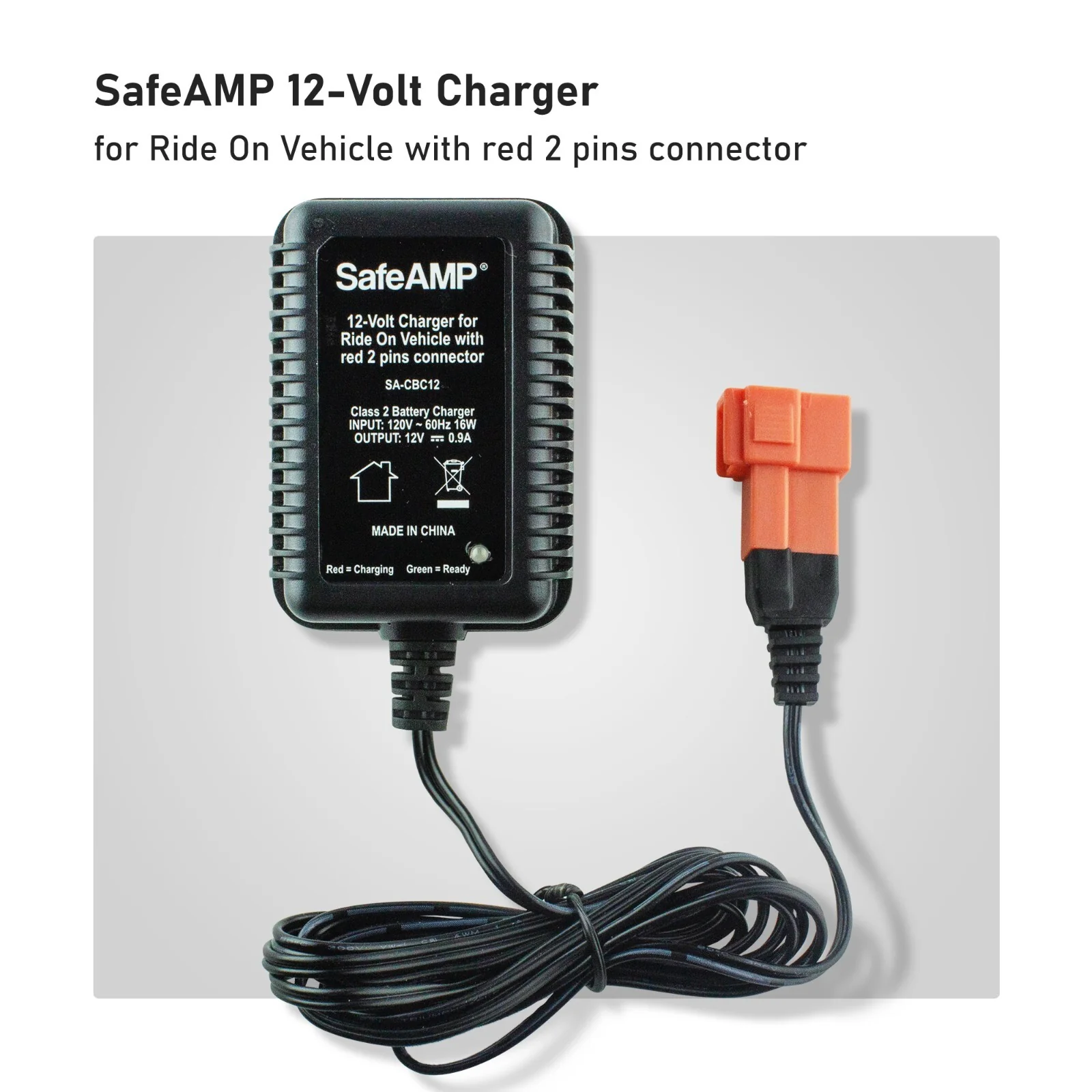 12-Volt Charger with Red 2-Pin Connector for Ride-On Vehicles - Image 2