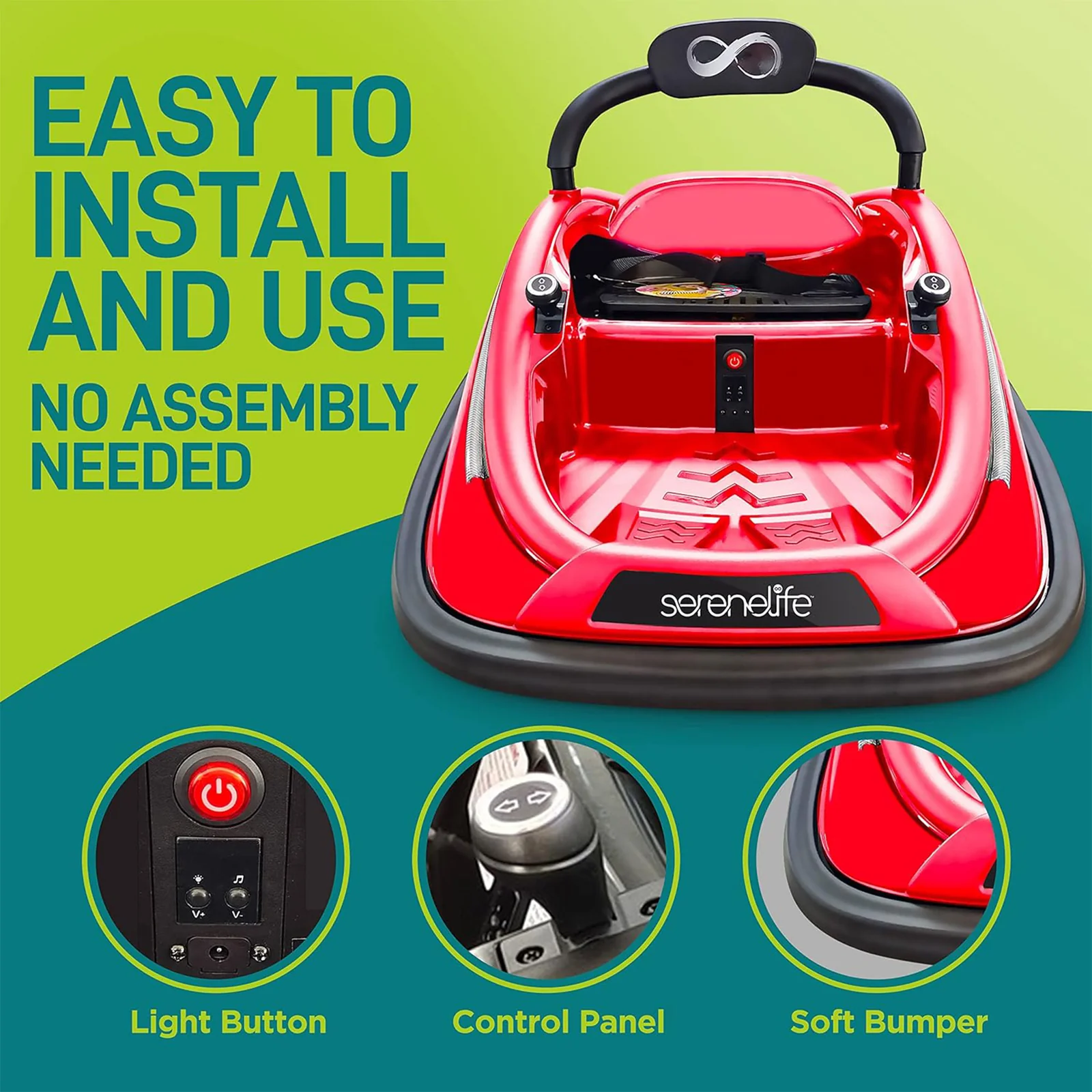 360 Degree Rotating Bumper Car with Adjustable Belt and Controls in Red - Image 4