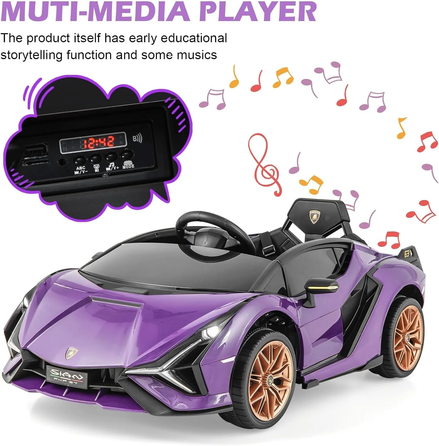 Purple Kids Remote Control Sports Car with Suspension and Sound Effects - Image 10
