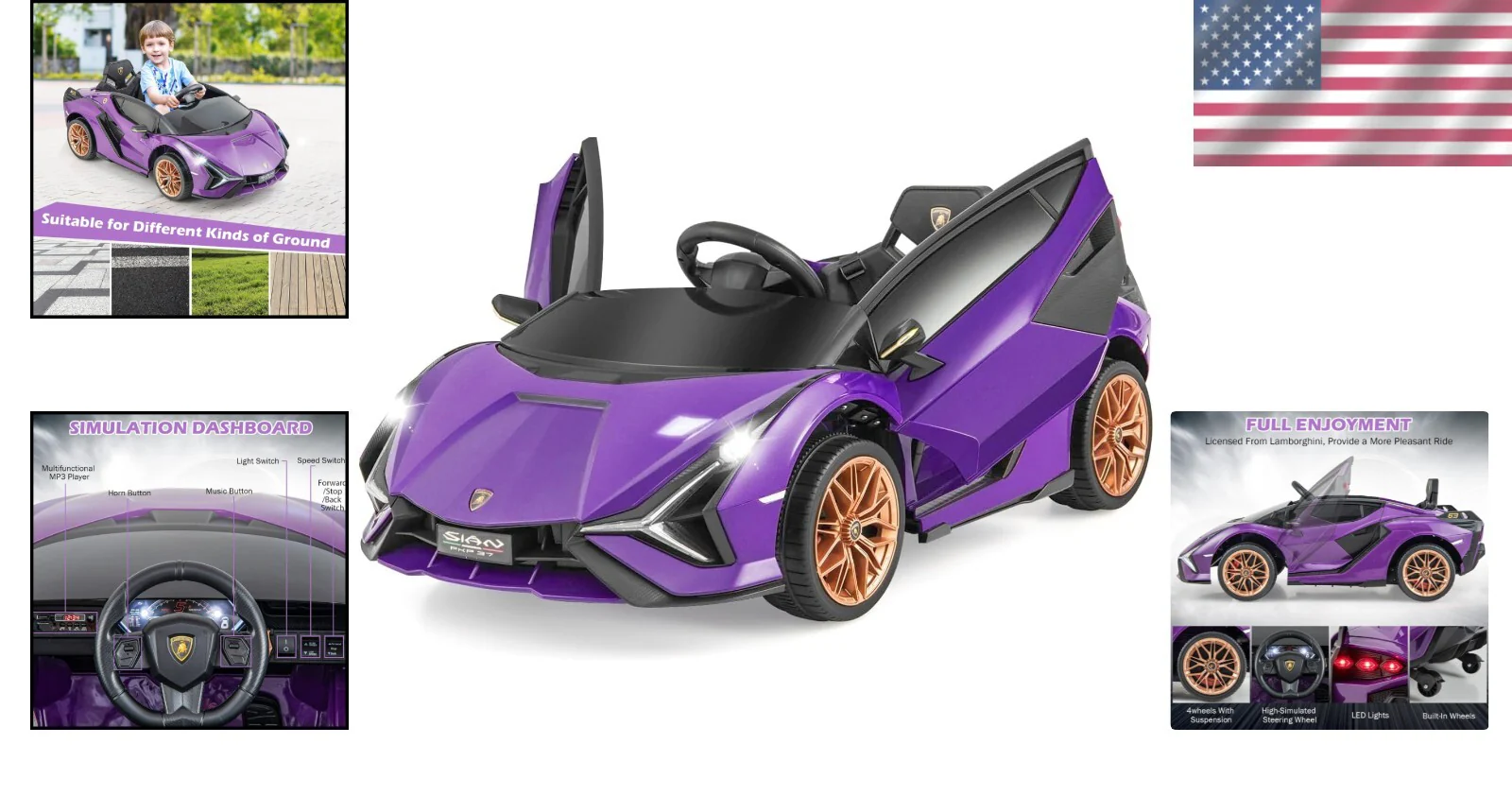 Purple Kids Remote Control Sports Car with Suspension and Sound Effects - Image 2