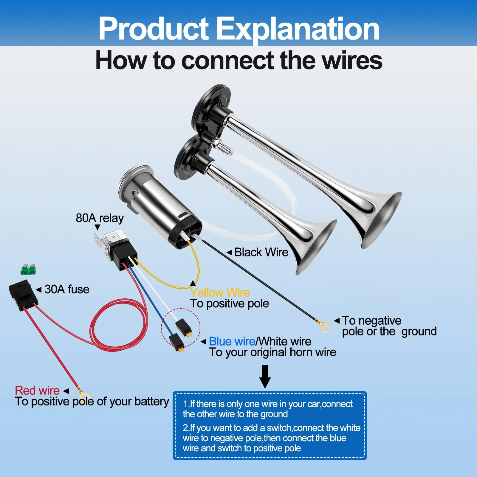 2-Pack 12V 150dB Loud Air Horn Kit for Trucks, Boats, and Cars with Air Compressor - Image 3