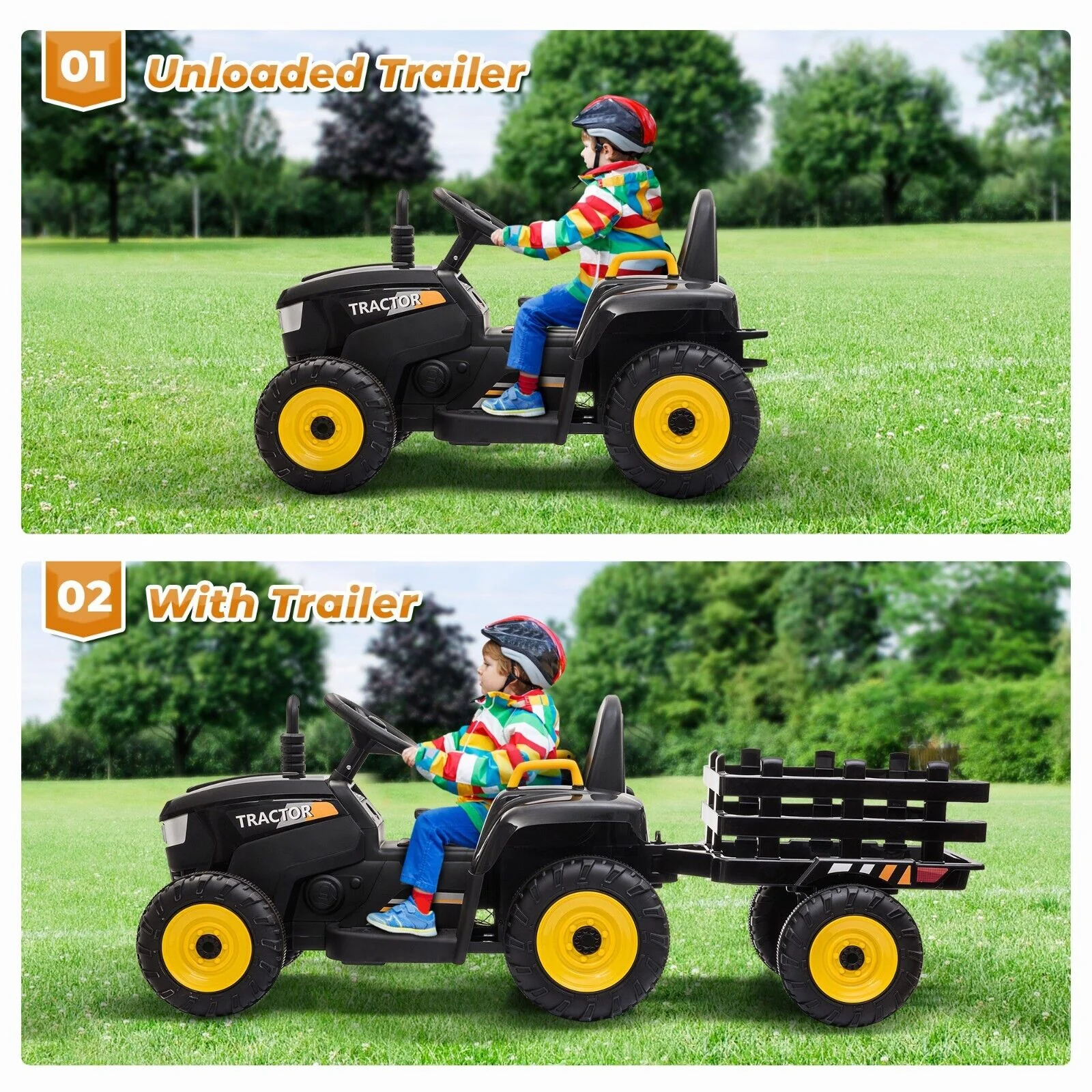 TOBBI 12V Electric Kids Ride On Tractor with Trailer and Lights - Image 11