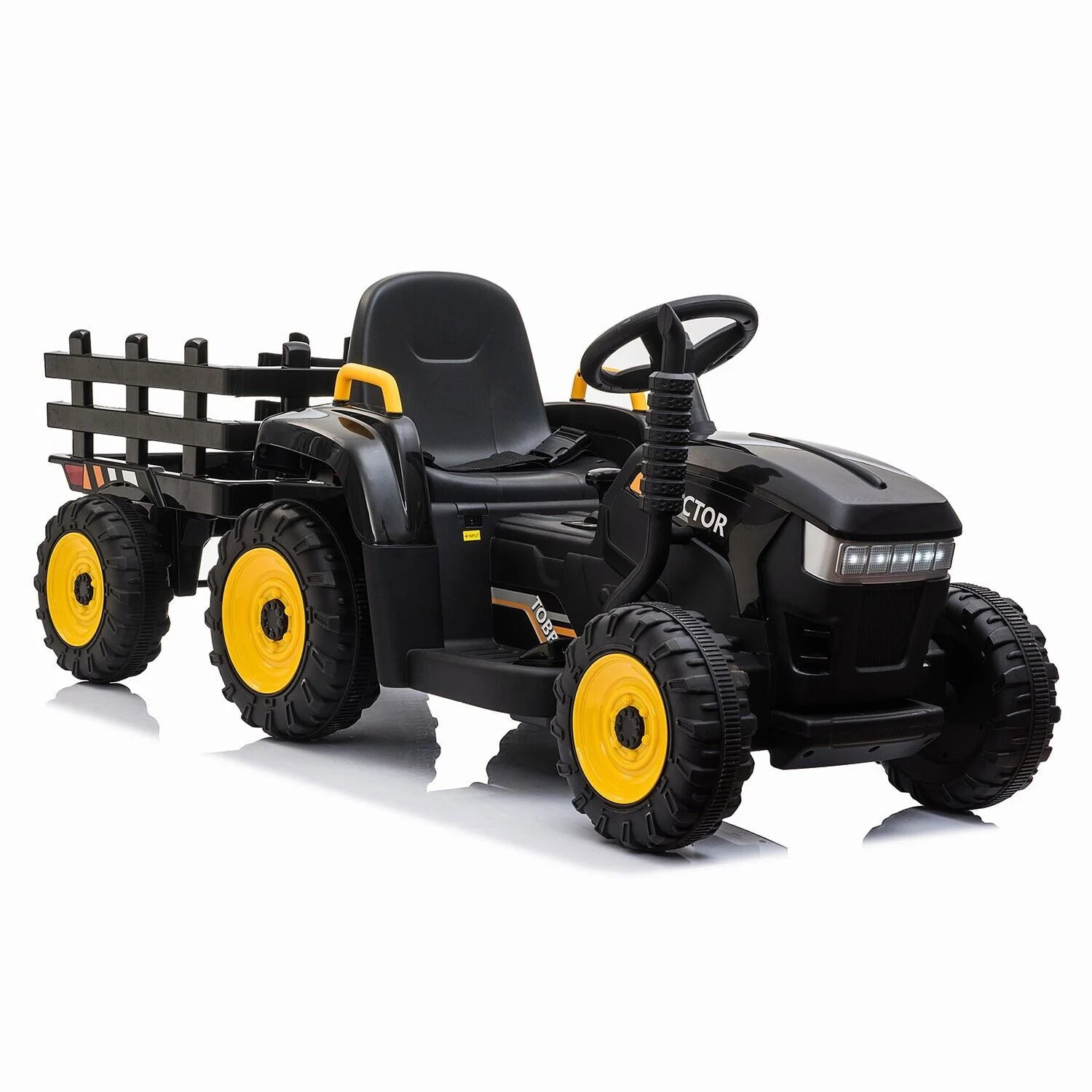 TOBBI 12V Electric Kids Ride On Tractor with Trailer and Lights - Image 4