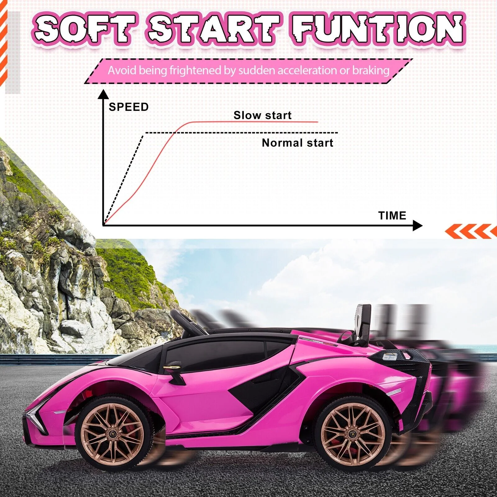 TOBBI 12V Pink Lamborghini SIAN Electric Ride-On Car for Kids with Remote Control - Image 10
