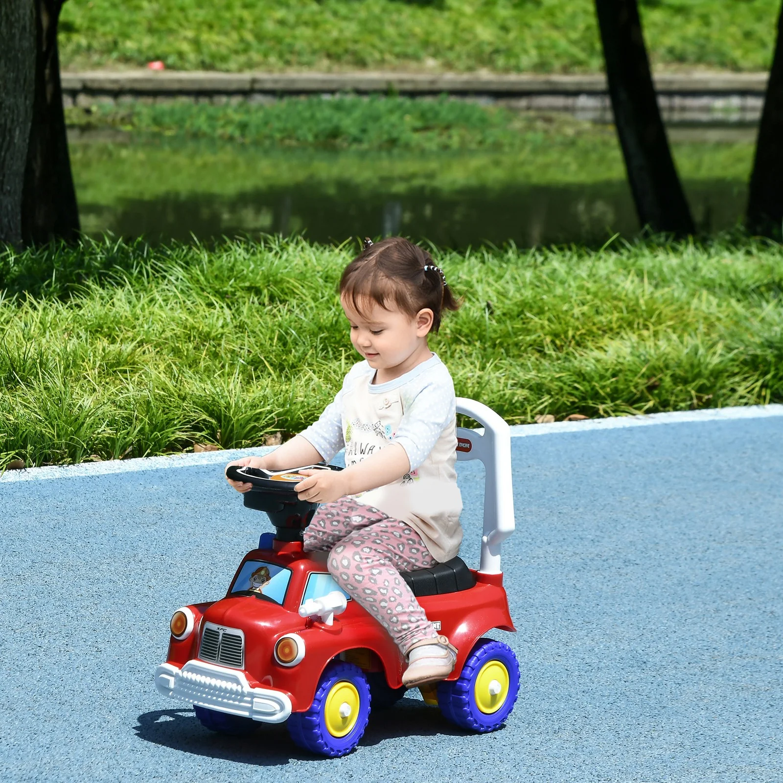 Toddler Ride-On Fire Truck with Music, Horn, and Under-Seat Storage in Red - Image 12