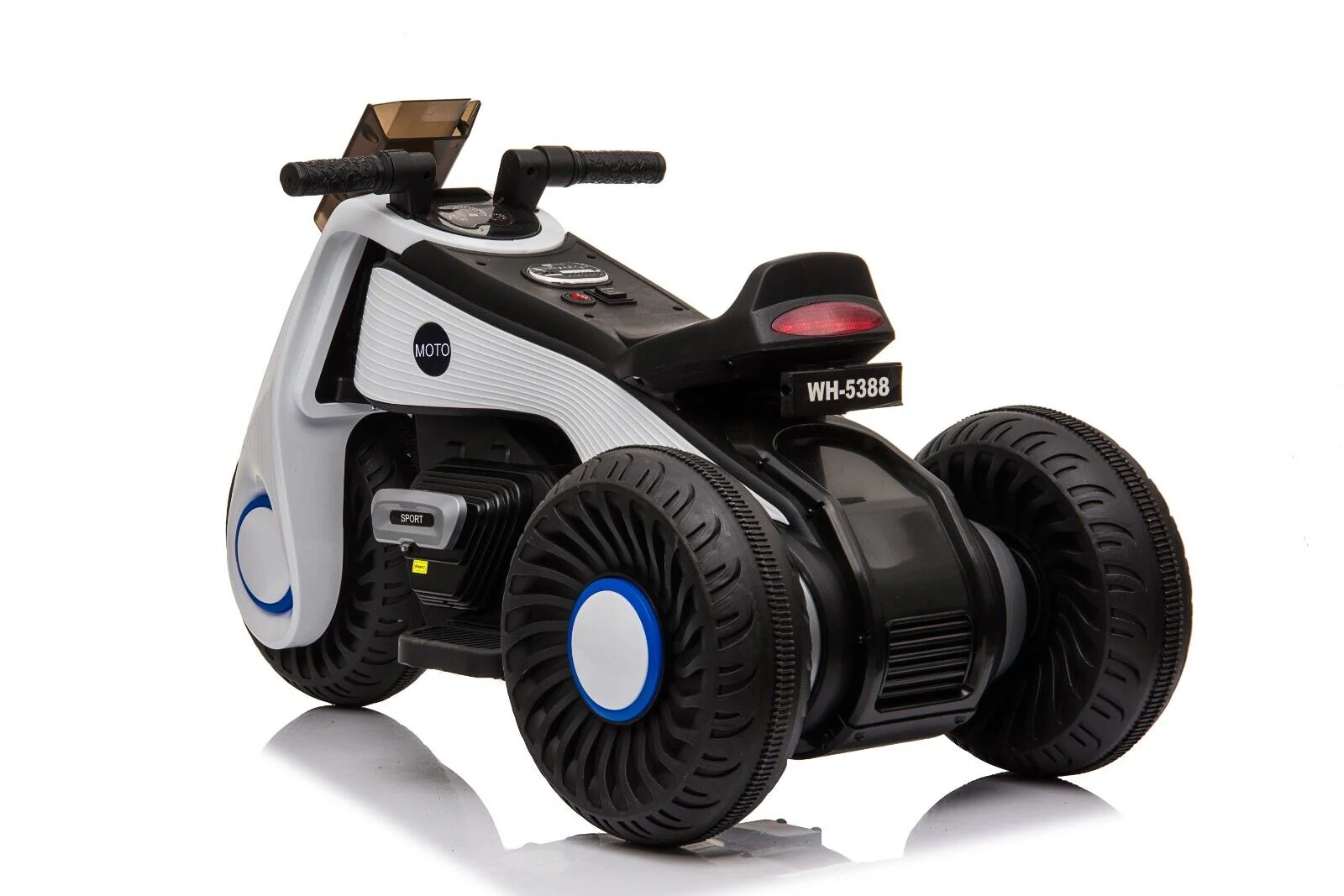 White 3-Wheel Electric Motorcycle for Kids with Dual Drive System - Image 3