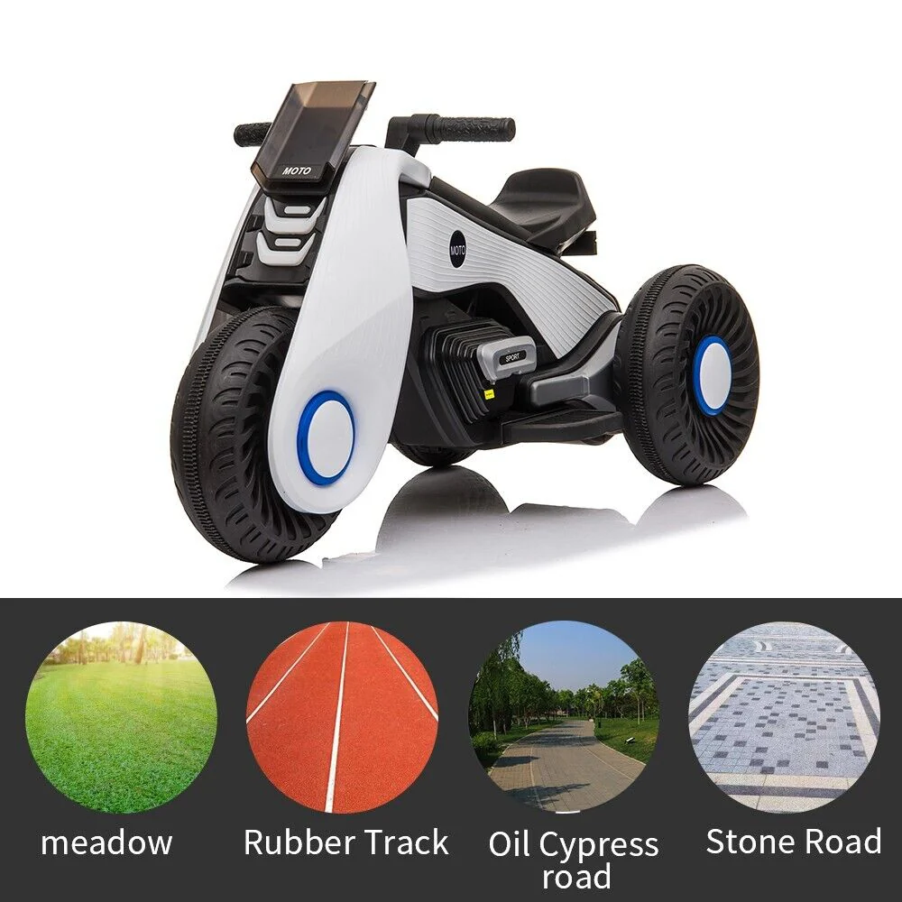White 3-Wheel Electric Motorcycle for Kids with Dual Drive System - Image 6