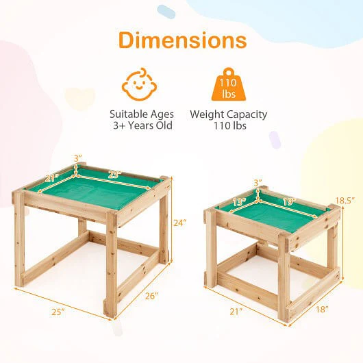 Wooden Sand and Water Table with Protective Cover for Kids, Natural Finish - Image 5