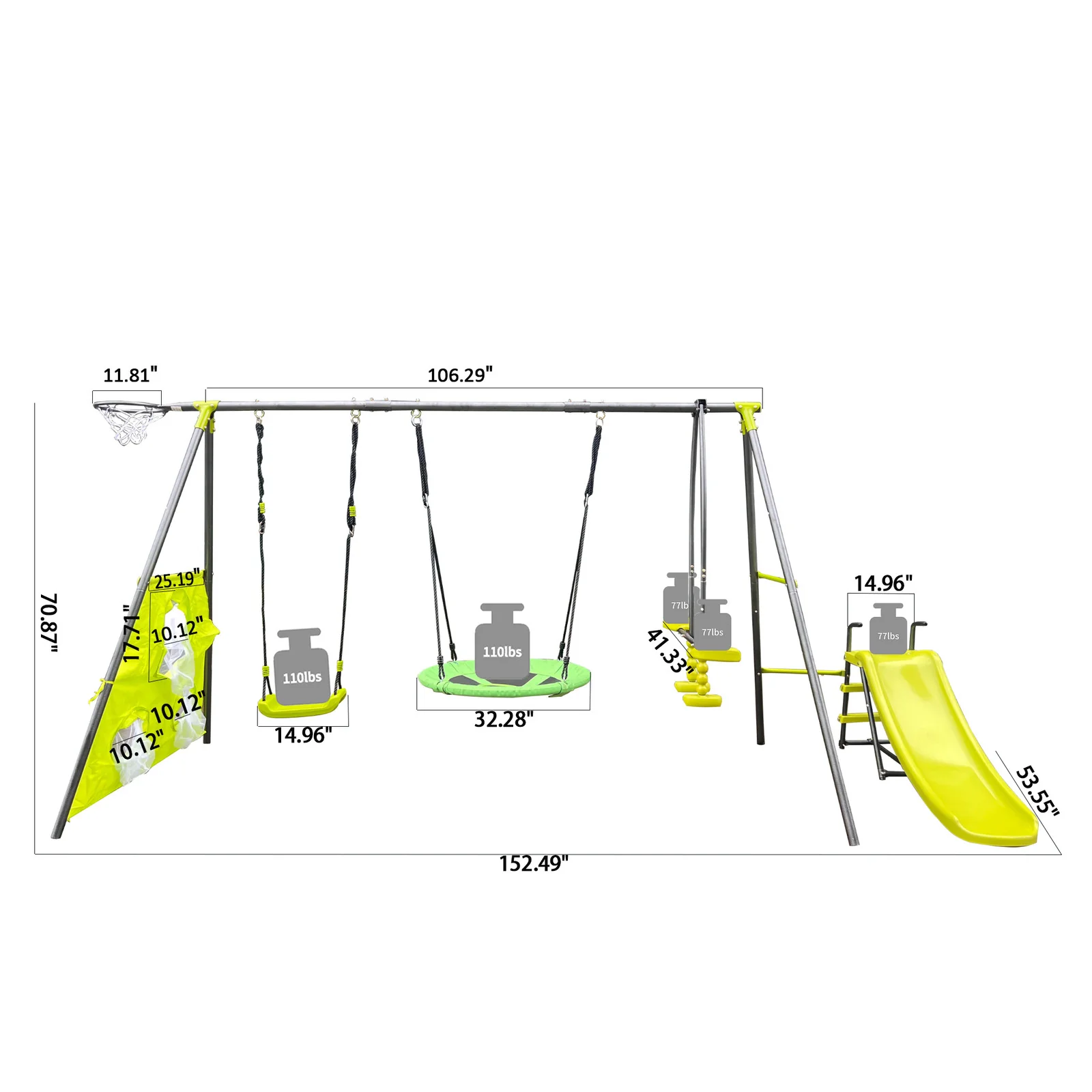Six-Function Green and Blue Metal and Plastic Swingset with Net Swing - Image 3