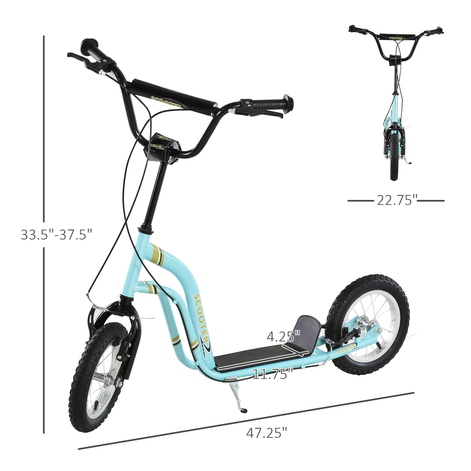 Youth Scooter with Dual Front and Rear Caliper Brakes and 12-Inch Inflatable Front Wheel - Image 3