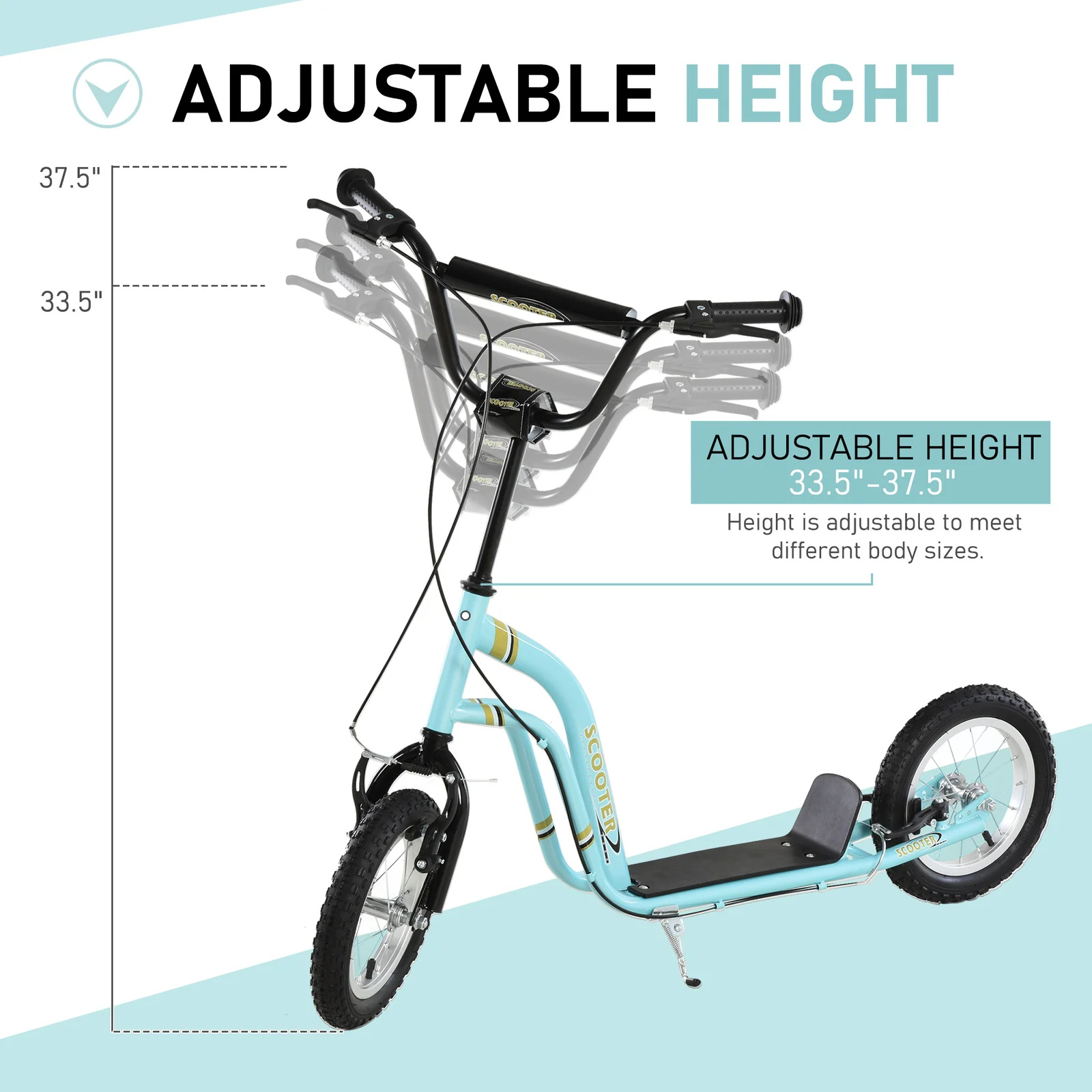 Youth Scooter with Dual Front and Rear Caliper Brakes and 12-Inch Inflatable Front Wheel - Image 4