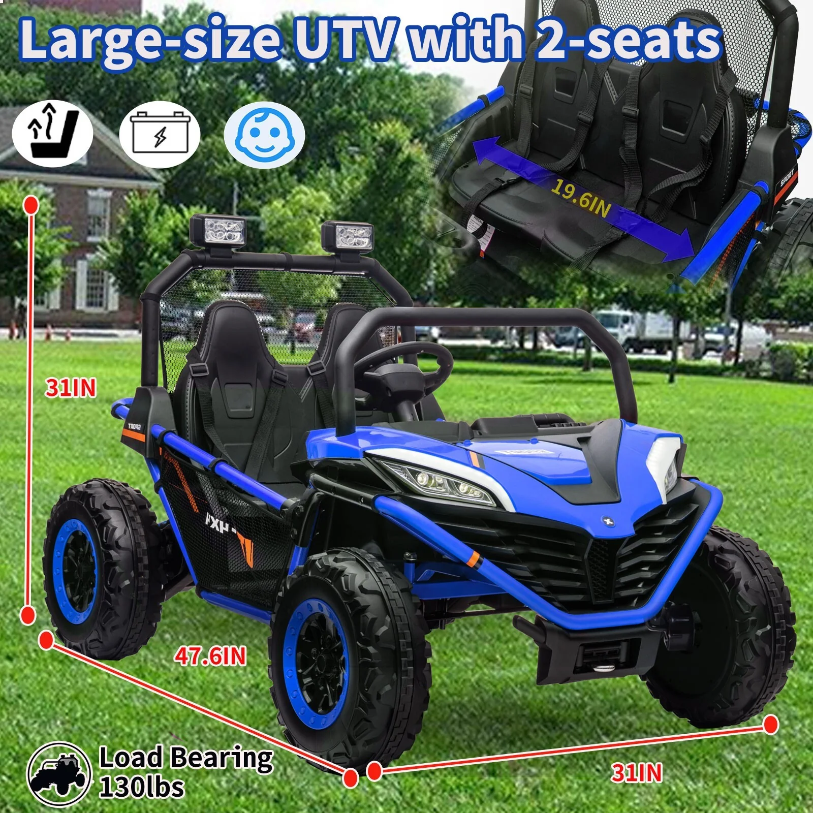 24V Electric 2-Seater Kids Ride-On 4WD UTV Truck with Remote Control Blue - Image 6