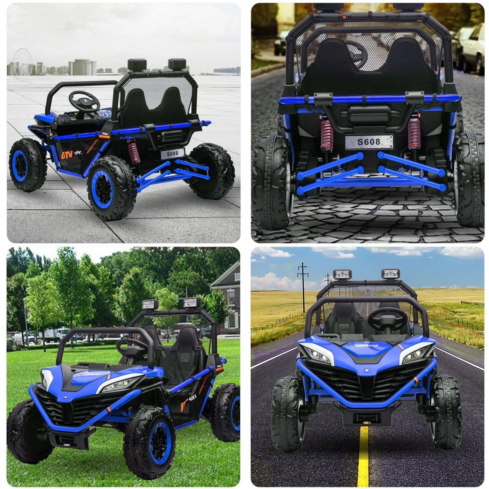 24V Electric 2-Seater Kids Ride-On 4WD UTV Truck with Remote Control Blue - Image 7