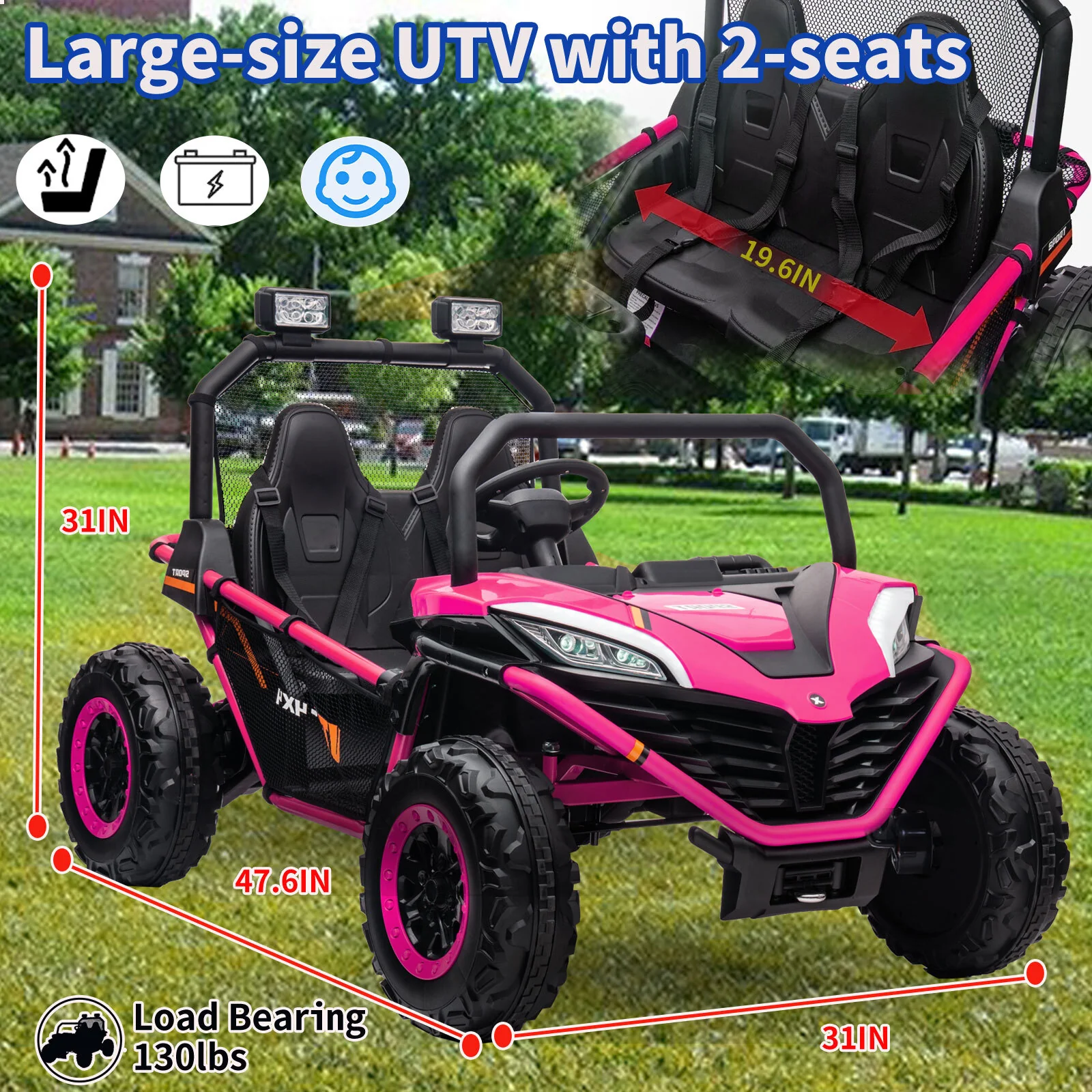 24V Kids 2-Seater Electric Ride-On UTV Truck with 4WD and 320W Motor, Remote Control - Image 11