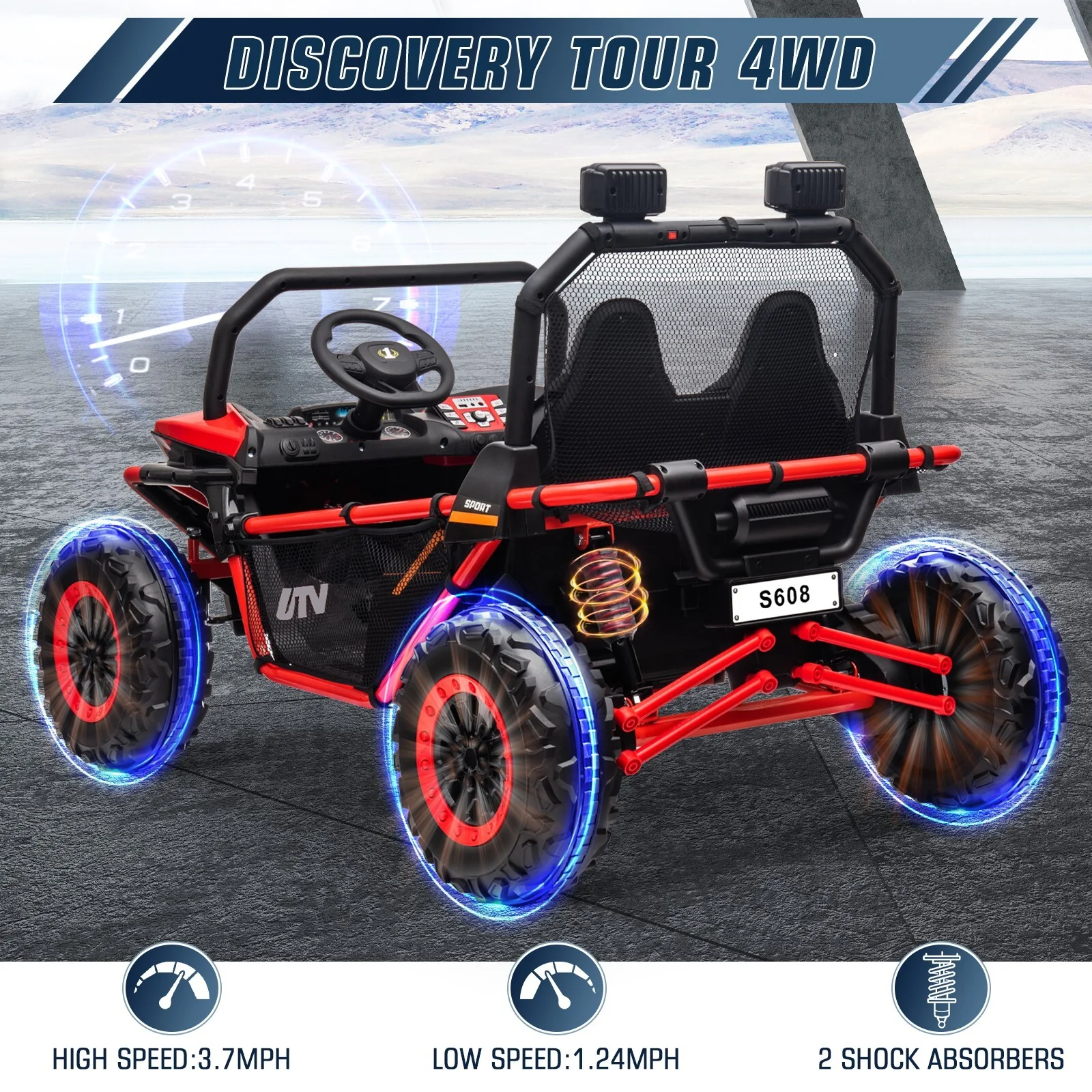24V Electric Kids Ride-On UTV Truck with 2 Seats, 4WD and Remote Control, 4x80W Motor - Image 5
