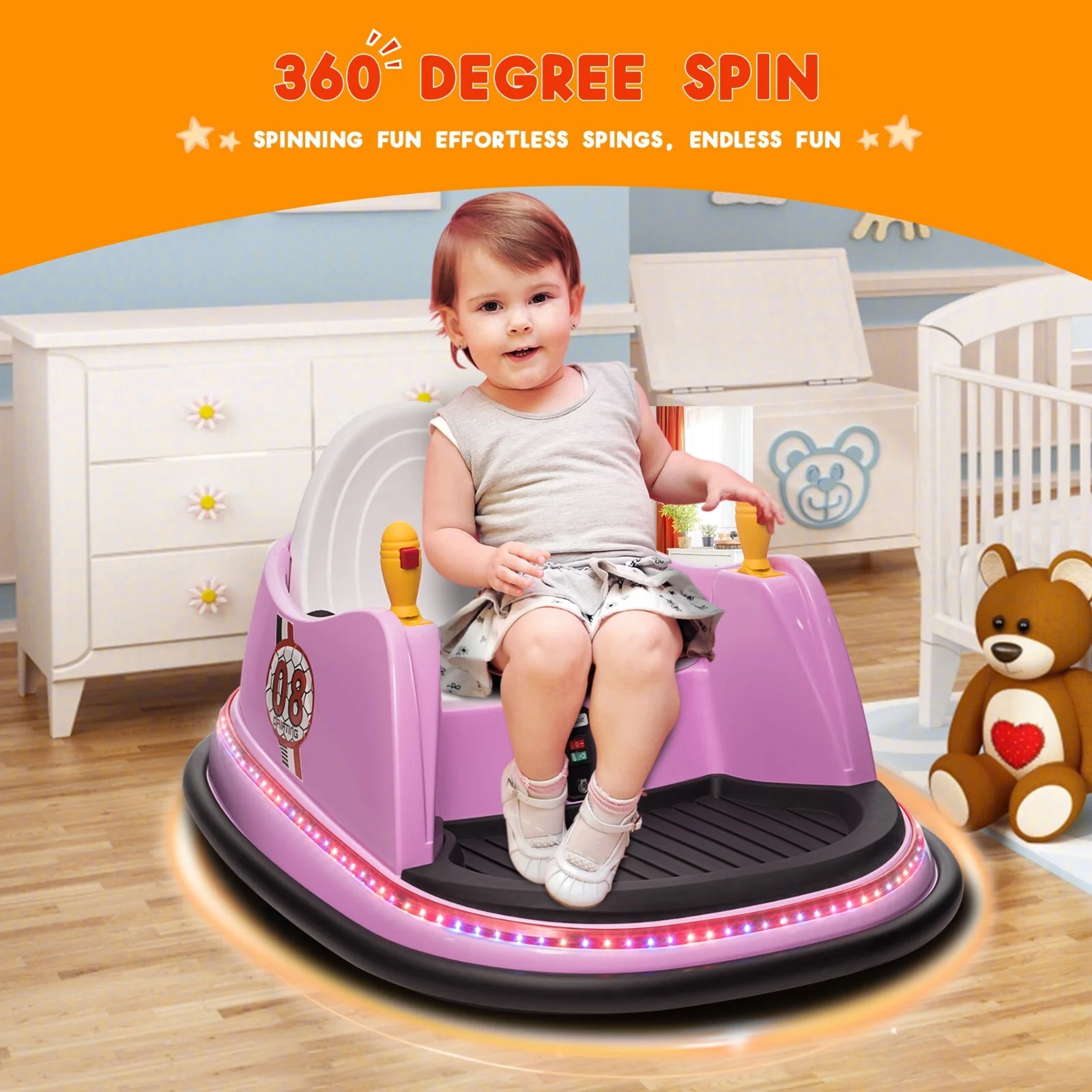 12V Kids Ride-On Bumper Car with Remote Control, 360° Spin and Flashing Lights for Toddlers - Image 2