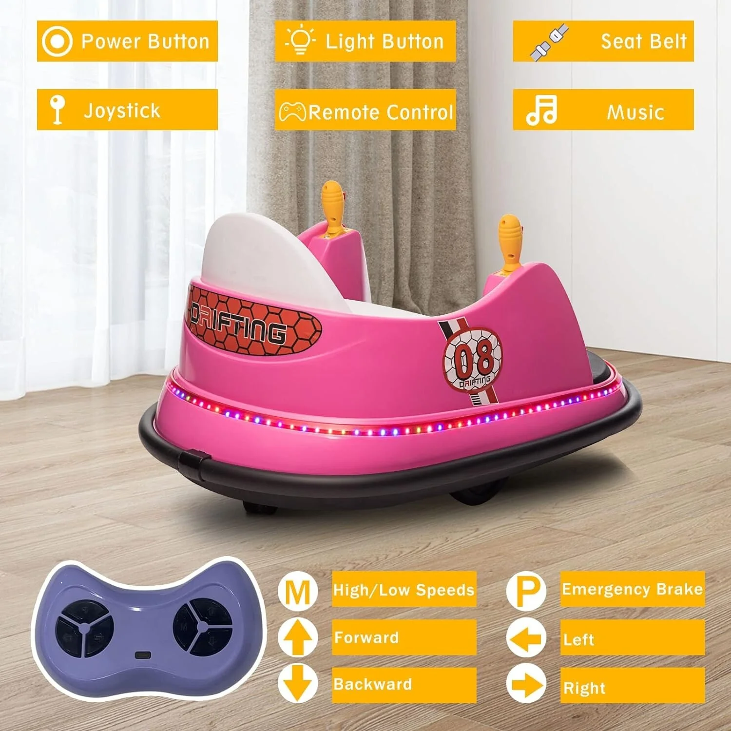 12V Kids Ride-On Bumper Car with Remote Control and 360° Spin Toddler Toy Pink - Image 8