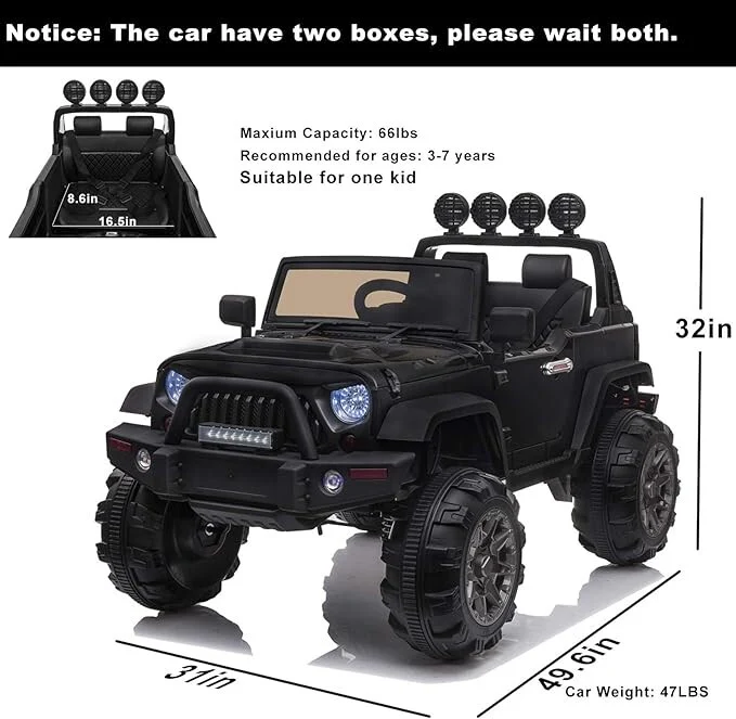 12V Electric Ride-On Pickup Truck for Kids with 3 Speeds and Remote Control, Black - Image 6